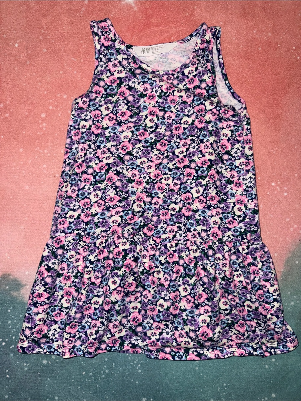 H&M girls Pink Purple Floral ditsy Tank Top Dress size 2 3 4 new
